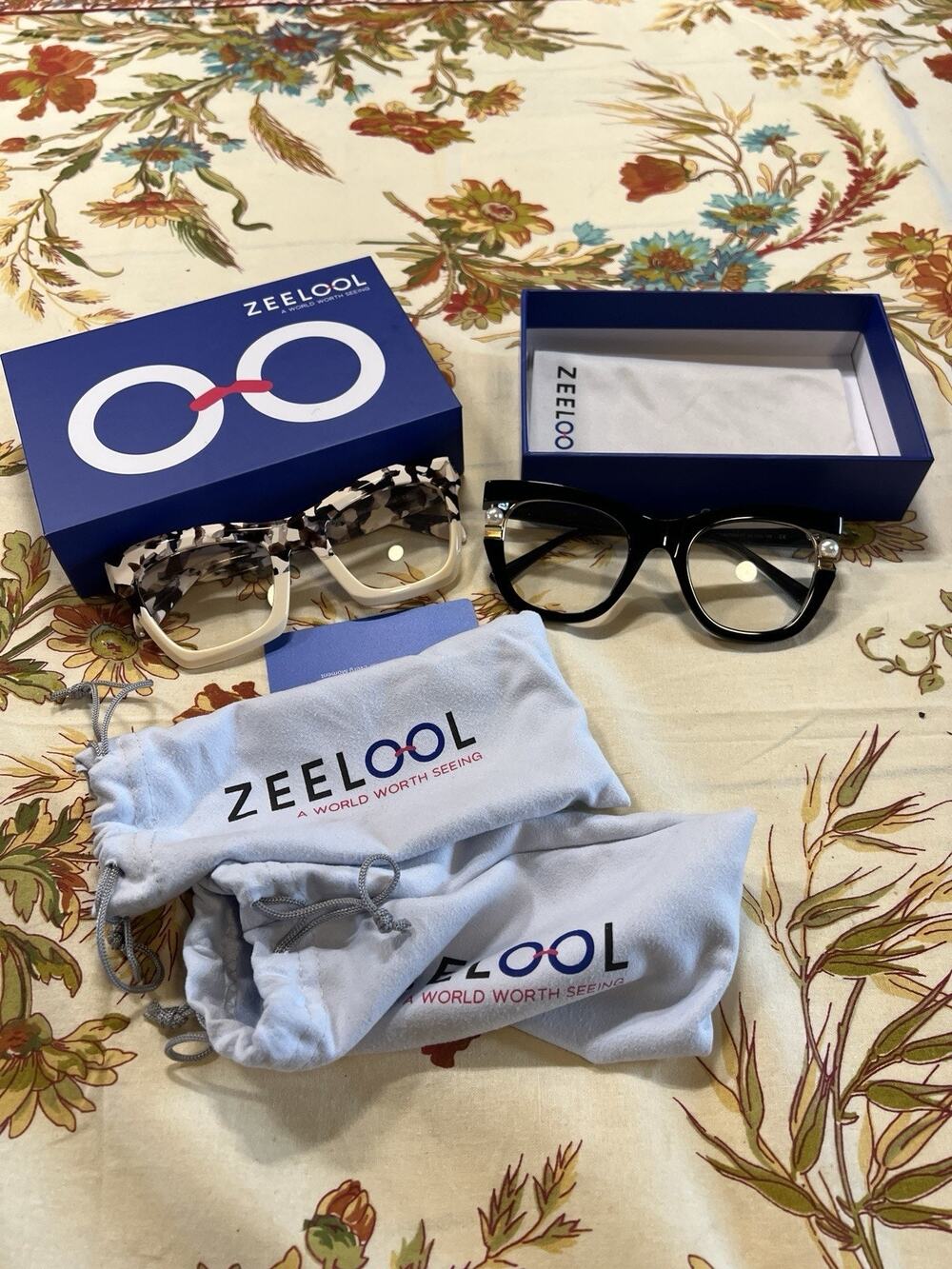 Pair Of ZEELOOL Eyeglasses Benitez And Black Pearl Cateye Frames (Clear Lenses)